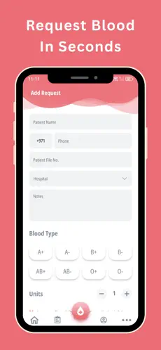 BloodSpot blood request creation screen